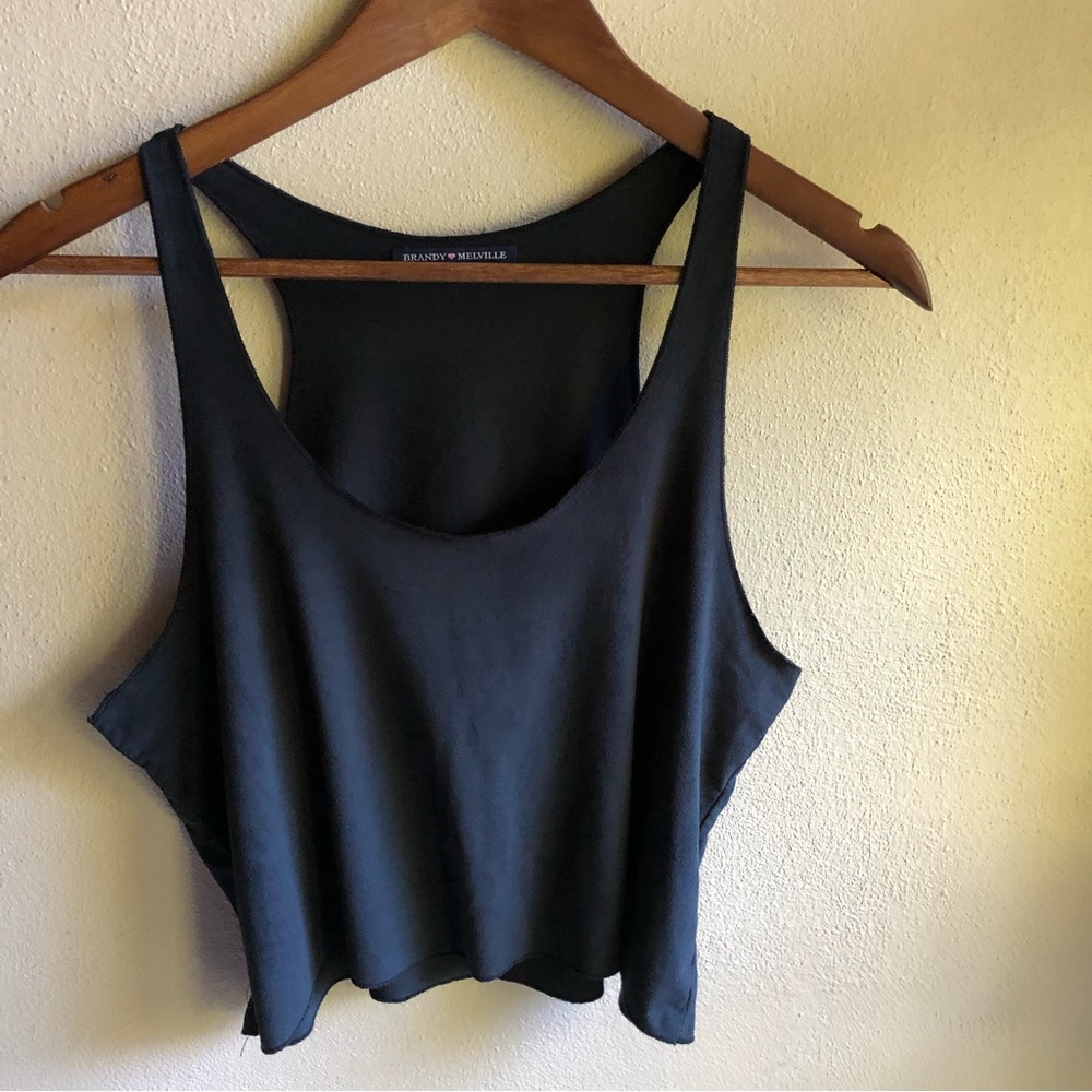 Brandy Melville Faux Suede Racer Back Cropped Tank Top. Black. Medium